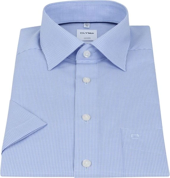 OLYMP Overhemd Luxor Korte Mouw Ruit Blauw 5 OLYMP Overhemd Luxor Korte Mouw Ruit Blauw - Image 3