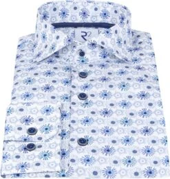 R2 Overhemd Extra Long Sleeve Fantasieprint Blauw -Kleding Verkoop 70211 3