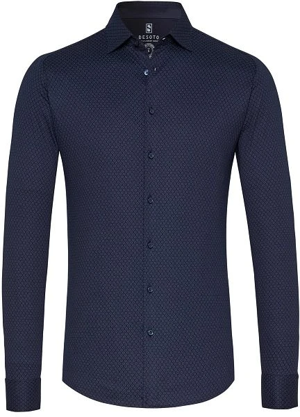 Desoto Overhemd Kent Grafische Print Donkerblauw 3 Desoto Overhemd Kent Grafische Print Donkerblauw