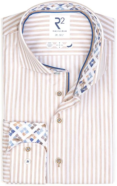R2 Overhemd Strepen Beige 3 R2 Overhemd Strepen Beige
