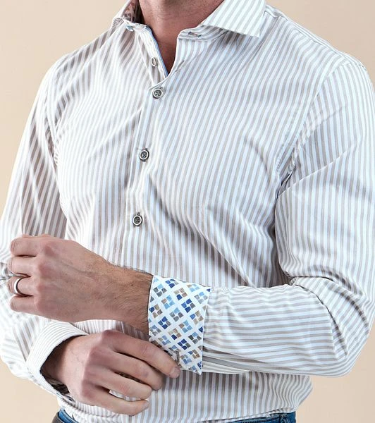 R2 Overhemd Strepen Beige 5 R2 Overhemd Strepen Beige - Image 3