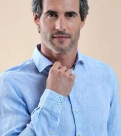 R2 Linnen Overhemd Blauw -Kleding Verkoop 76942 3