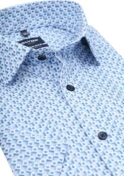 Olymp Luxor Shortsleeve Overhemd Blokken Blauw -Kleding Verkoop 77459 2 1