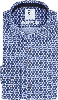 R2 Knitted PiquÃ© Overhemd Bloemen Blauw -Kleding Verkoop 77593 1 1
