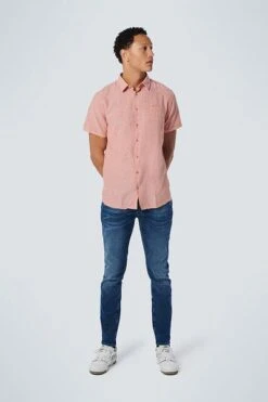 No-Excess No Excess Short Sleeve Overhemd Linnen Zalmroze -Kleding Verkoop 77713 4