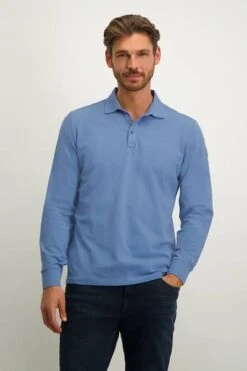 State Of Art Pique Longsleeve Polo Logo Blauw -Kleding Verkoop 77768 2