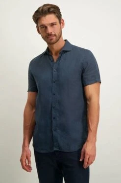 State Of Art Short Sleeve Overhemd Linnen Navy -Kleding Verkoop 77819 2 1