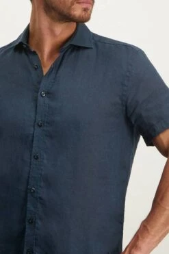 State Of Art Short Sleeve Overhemd Linnen Navy -Kleding Verkoop 77819 3
